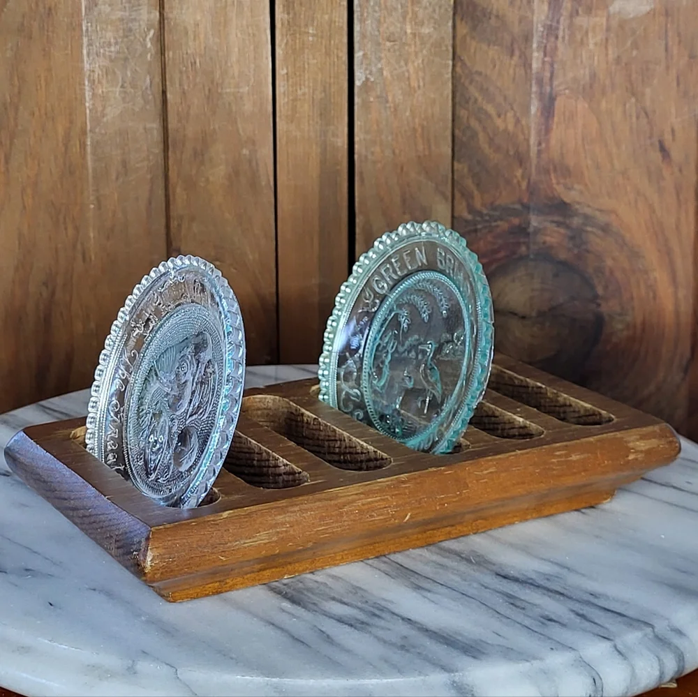 Vintage Glass Sun Catchers with Wooden Holder - Picture 3 of 11